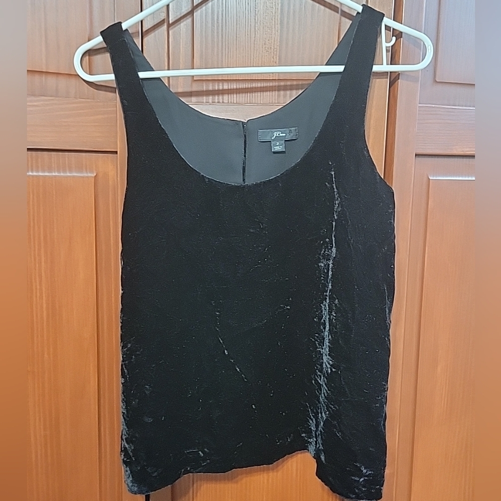 J. Crew Black Sleeveless Scoop Neck Formal Velvet Quiet Luxury Tank Top | Sz 2
